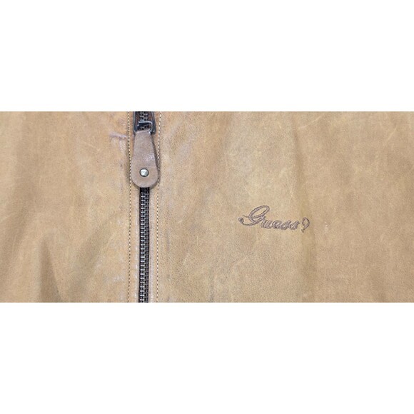 Vtg Guess Georges Marciano Bomber Jacket Leather Distressed Brown 80s 90s Men L - Picture 11 of 16
